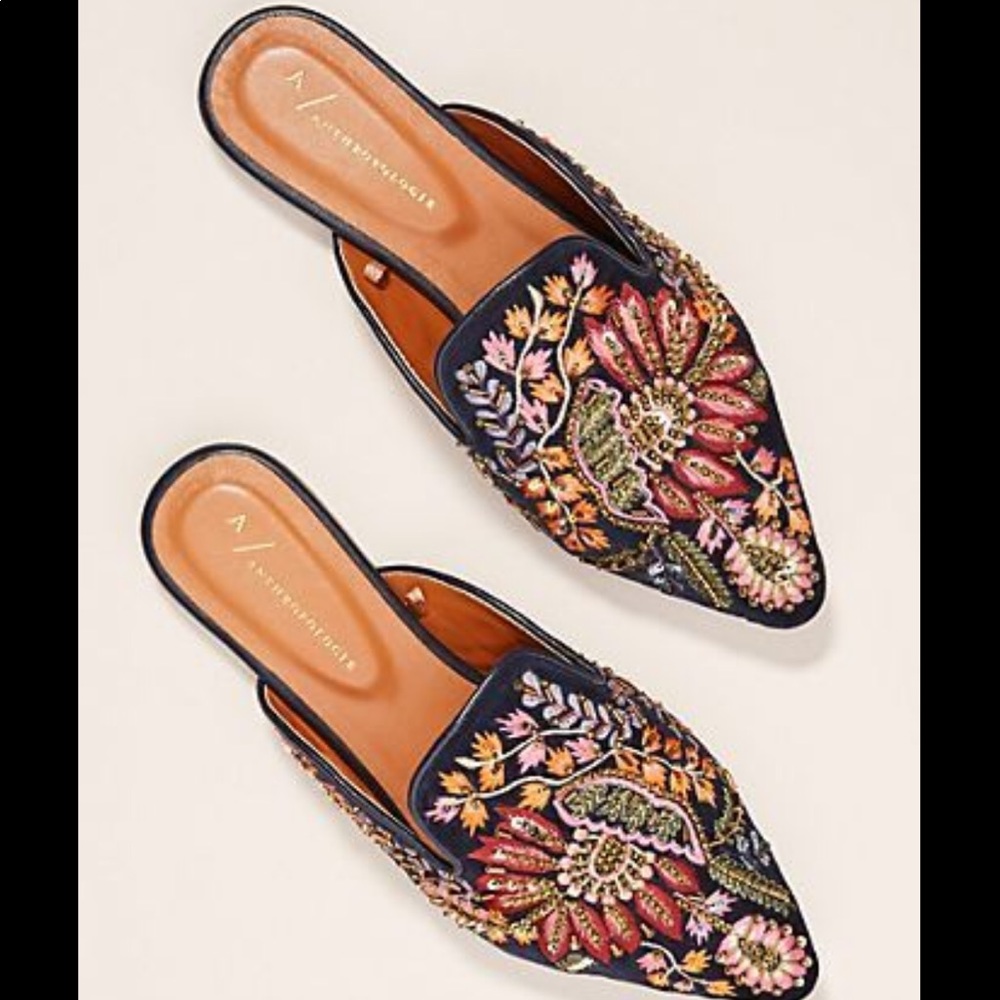 Anthropologie beaded slides.